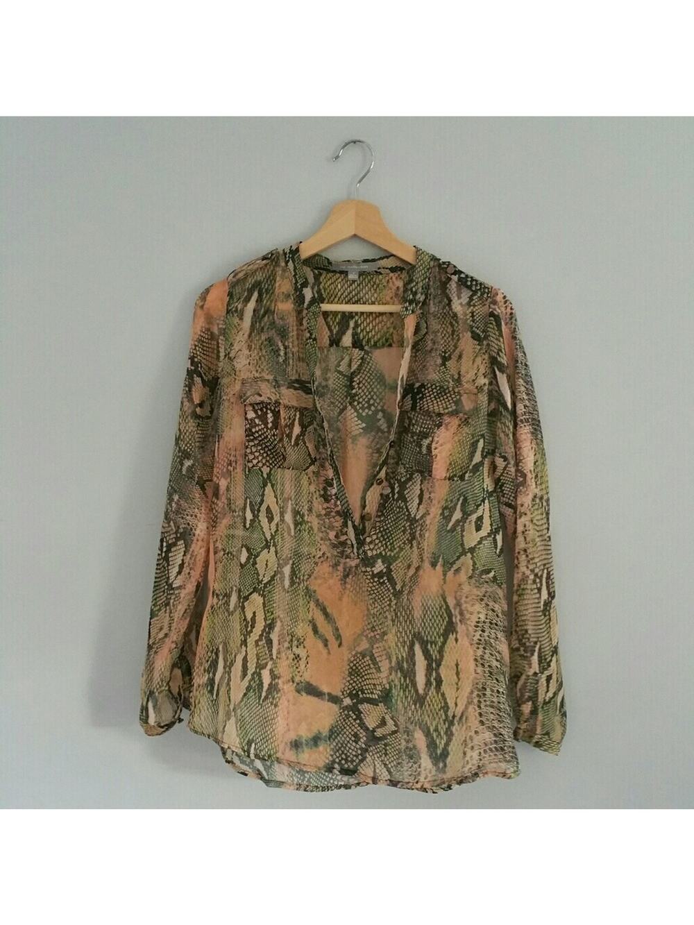 NY Collection Sheer Snakeskin Print Top Size Small